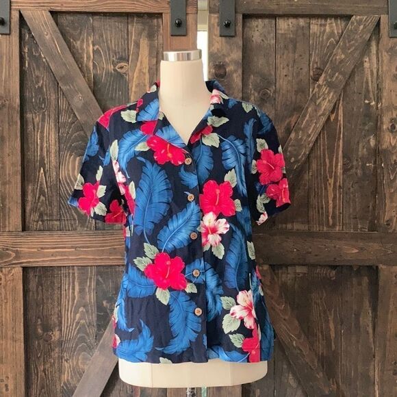 La Cabaña Rayon Tropical front button top Sz-Small - Picture 1 of 7
